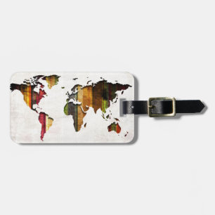 Étiquette À Bagage Style rayé de cru de carte du monde