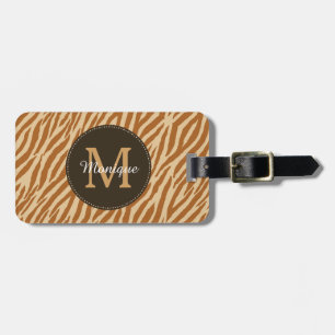Étiquette À Bagage Stylé Tawny Brown Zebra Imprimer Monogramme et nom