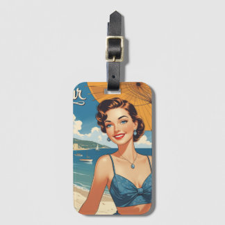 Étiquette À Bagage Style vintage Côte d'Azur Beach Girl