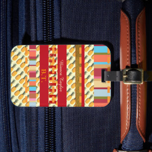Étiquette À Bagage Stylish Personnalisé Color Stripes Ananas