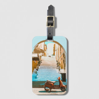 Étiquette À Bagage Stylized Teal Mediterranean Coastal Town Archway