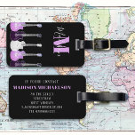 Étiquette À Bagage Stylo guitare rose et noir<br><div class="desc">Élégante guitare électrique rose et noir mongramme personnalisé étiquette de voyage. Illustrations de guitare électrique dessinées à la main dans le style pop art rose et violet de tons translucides blanc, rose et violet répétant le motif sur un arrière - plan noir. Le design parfait pour la rock star cool...</div>