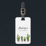 Étiquette À Bagage Succulents mis en pot d'aquarelle personnalisés<br><div class="desc">Étiquette lunatique et moderne de bagage comportant le cactus et les succulents assortis d'aquarelle avec la calligraphie moderne.</div>