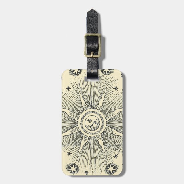 Étiquette À Bagage Sun Stars Antique Nuit Ciel Médiéval Zodiac (Devant Vertical)