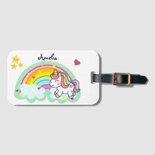 Étiquette À Bagage Super Cute Unicorn et Rainbow Personnalisé