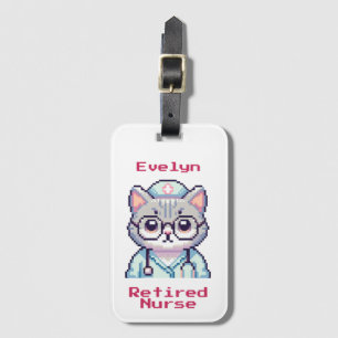 Étiquette À Bagage super mignon Pixel Art Chat Infirmière cadeau, inf