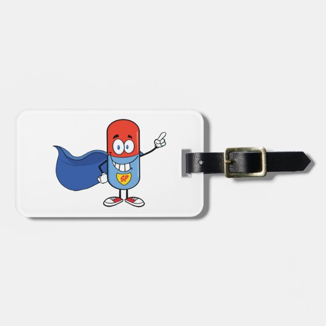 Étiquette À Bagage Super Pill Cartoon Hero Character (Devant horizontal)