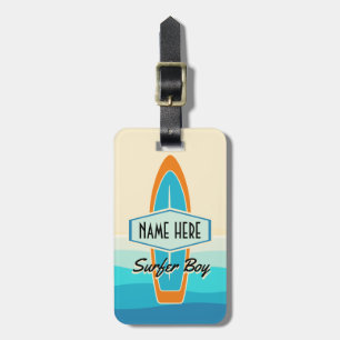 Étiquette À Bagage Surfer sur la plage