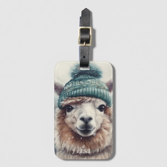 Étiquette À Bagage Sweet Winter Alpaca, coutume (Devant Vertical)