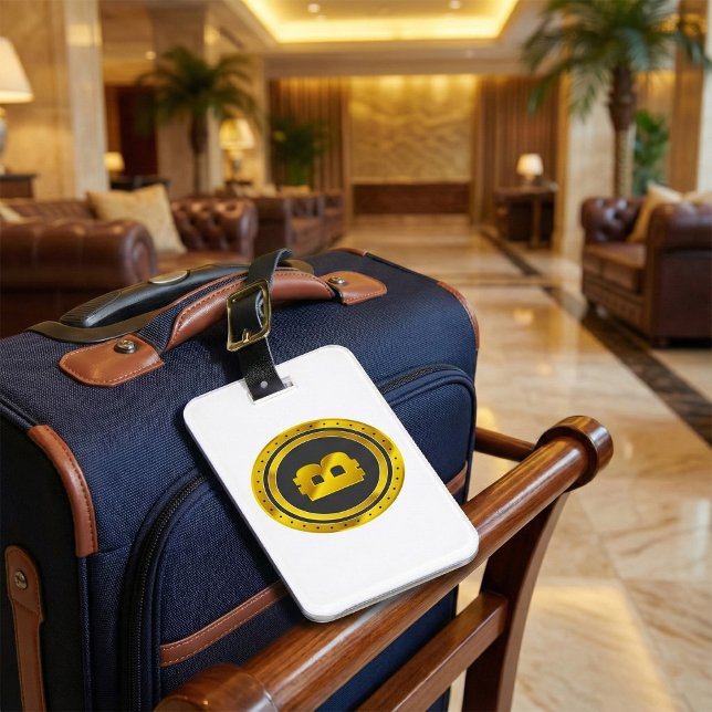 Étiquette À Bagage Symbole Bitcoin doré Monnaie numérique (Créateur téléchargé)