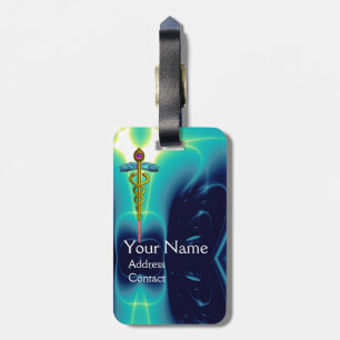 Étiquette À Bagage SYMBOLE DE CADUCE D'OR MONOGRAM Turquoise Bleu Tur