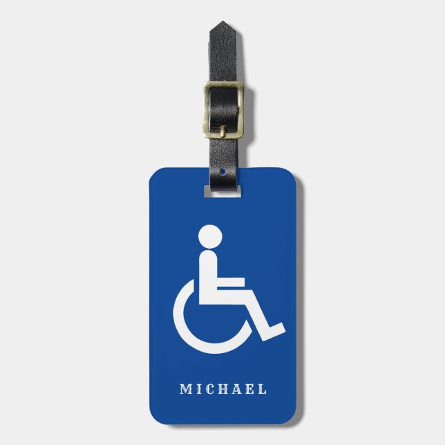 Étiquette À Bagage Symbole de handicap noir et blanc arrondi (Devant Vertical)