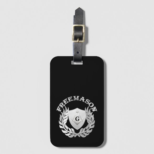 Étiquette À Bagage Symbole de maçonnerie en argent (Devant Vertical)