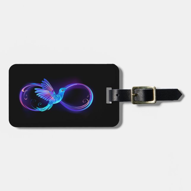 Étiquette À Bagage Symbole de Neon Infinity par Glowing Hummingbird (Devant horizontal)