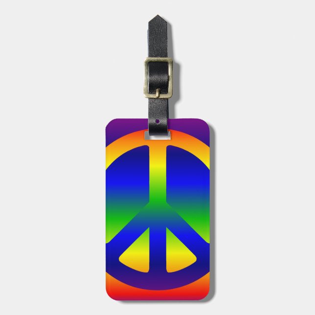 Étiquette À Bagage Symbole de paix arc-en-ciel funky (Devant Vertical)