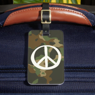 Étiquette À Bagage Symbole de PAIX - Camouflage Vert Kaki Hippie