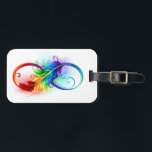 Étiquette À Bagage Symbole d'infini avec plume arc-en-ciel<br><div class="desc">Symbole artistique à l'infini avec belle plume arc-en-ciel sur arrière - plan blanc. Style tatouage.</div>