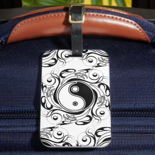 Étiquette À Bagage Symbole Yin & Yang noir et blanc de style tatouage