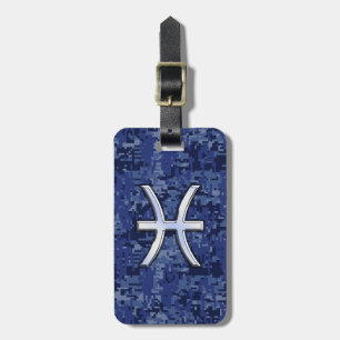 Étiquette À Bagage Symbole Zodiaque Pisces sur Camo numérique bleu ma