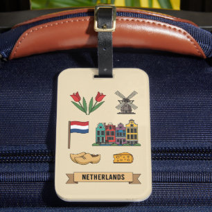 Étiquette À Bagage Symboles culturels iconiques néerlandais de voyage