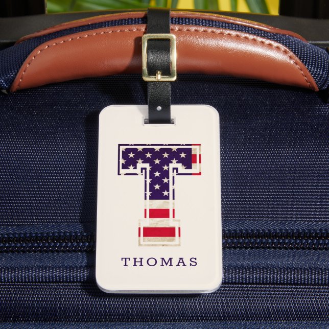 Étiquette À Bagage T-shirt à monogramme avec drapeau américain modern (Insitu Rectoal 2)