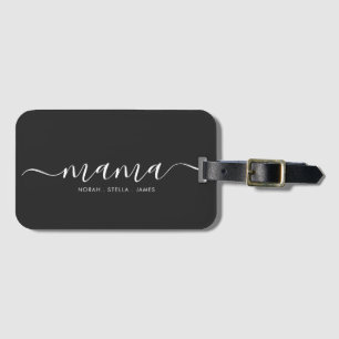 Étiquette À Bagage T-shirt Black Script Kids Names Mama