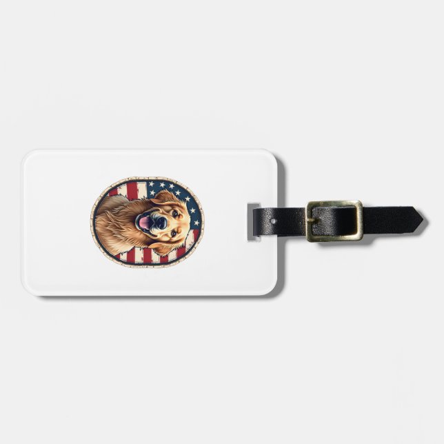 Étiquette À Bagage T-shirt vintage badge de Golden Retriever patrioti (Devant horizontal)