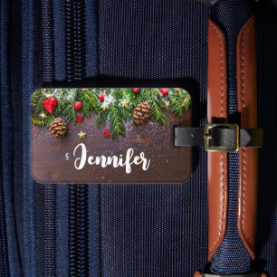 Étiquette À Bagage Table de Noël rustique avec pin et neige