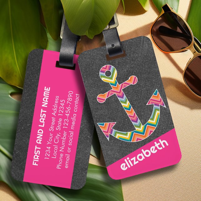 Étiquette À Bagage Tableau de bord d'Ancres nautiques avec Chevrons l (Personalized Luggage Tag)