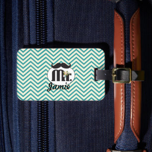 Étiquette À Bagage Tableau M. Yellow et Chevron Zigzag Vert