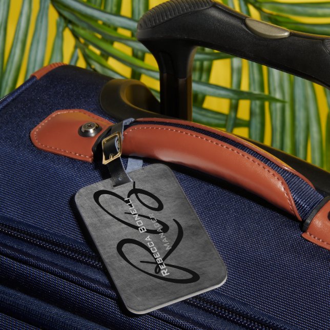 Étiquette À Bagage Tableau noir Monogramme moderne Plaque (Insitu Rectoal 1)