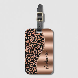 Étiquette À Bagage Taches de léopard glamour Rose Gold Noir Métallisé