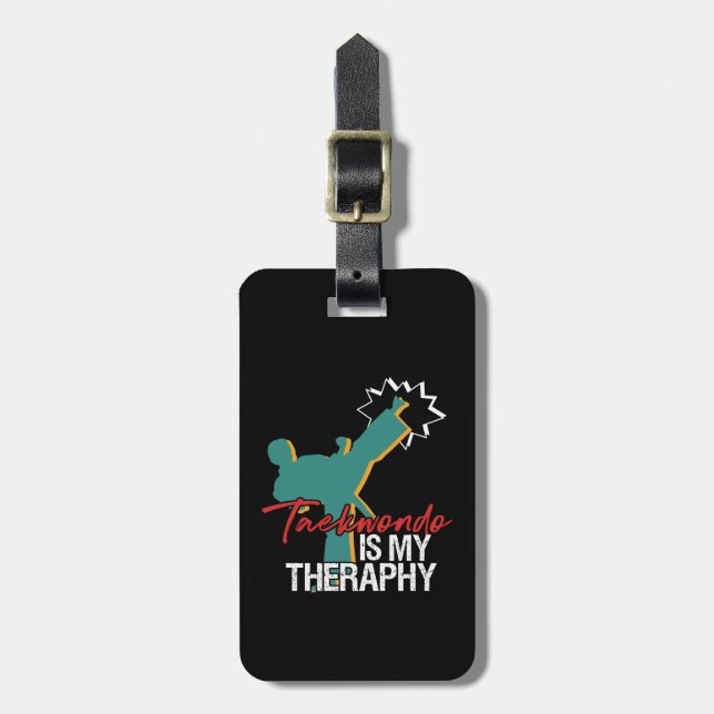 Étiquette À Bagage Taekwondo est ma thérapie ceinture noire Arts mart (Devant Vertical)