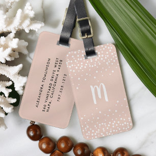 Étiquette À Bagage Tag de bagage Monogramme de points Confetti Brou