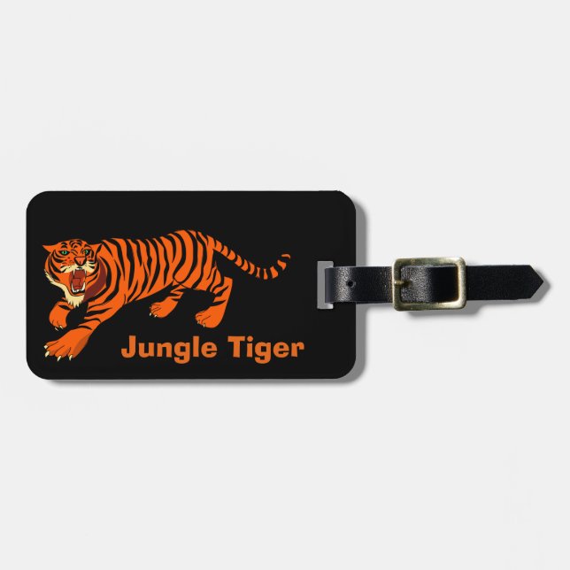 Étiquette À Bagage Tag de bagage noir et orange tigre sauvage (Devant horizontal)