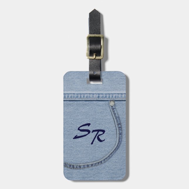 Étiquette À Bagage Tag de jeans avec Monogramme (Devant Vertical)