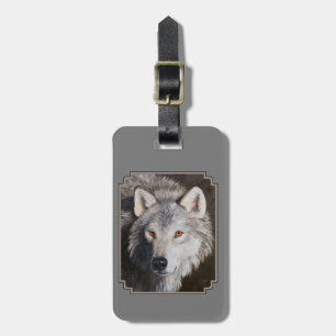 Étiquette À Bagage Tag de la face du loup en bois gris