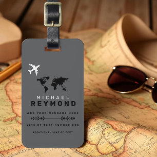 Étiquette À Bagage Tag de sac de voyage gris moderne avec nom personn
