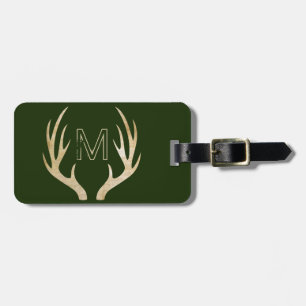 Étiquette À Bagage Tag de sac personnalisé vert Monogramme rustique a