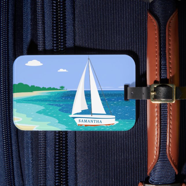 Étiquette À Bagage Tag Monogram Voilier Tropical Beach (Insitu Rectoal 4)