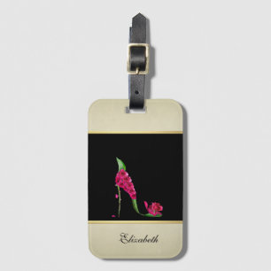Étiquette À Bagage Talons Fleuris Élégants Modernes pour Femme, Noir,