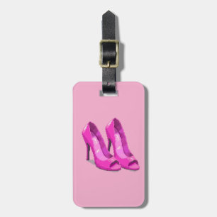 Étiquette À Bagage Talons Hauts Roses Style Pixel Art 64 Bits