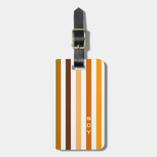 Étiquette À Bagage Tan Brown Orange Vertical Stripes Monogramme