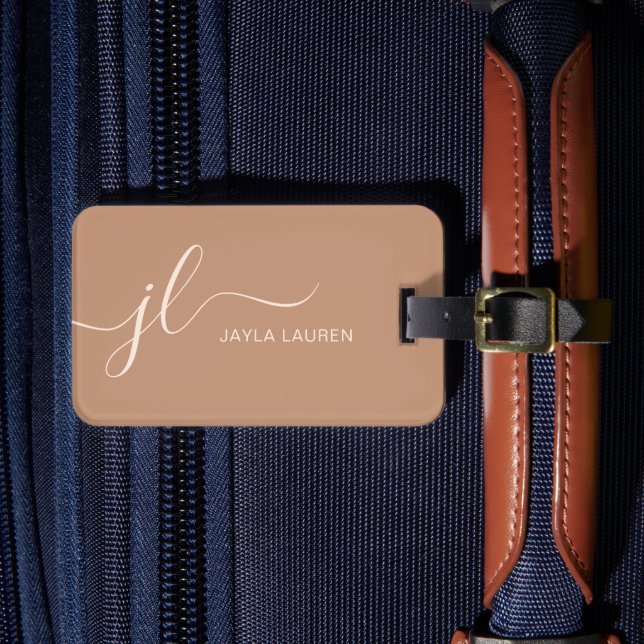 Étiquette À Bagage Tan personnalisé Beige Brown Monogramme initial (Insitu Rectoal 4)
