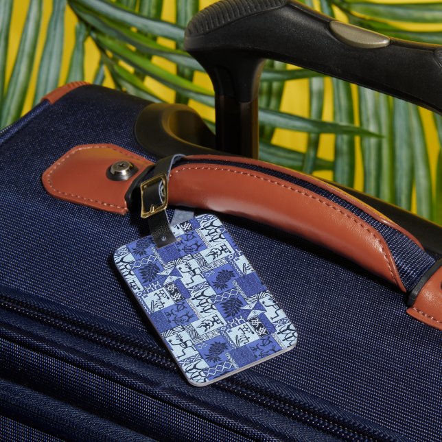 Étiquette À Bagage Tapa Hawaiian Paddlemen en Bleu (Insitu Rectoal 1)