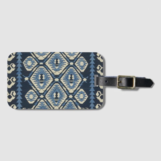 Étiquette À Bagage Tapis bleu persan turc oriental  (Devant Horizontal)
