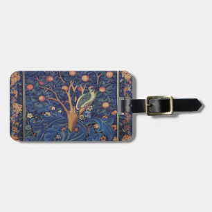 Étiquette À Bagage Tapisserie Pic-vert de William Morris modèle bleu