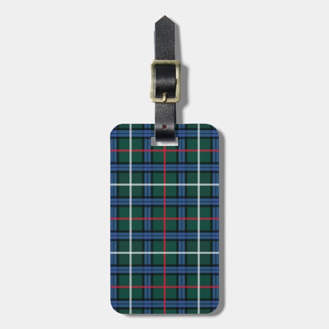 Étiquette À Bagage Tartan bleu vert (Devant Vertical)