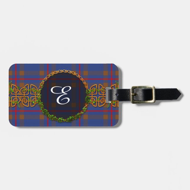 Étiquette À Bagage Tartan d'Elliot de monogramme (Devant horizontal)