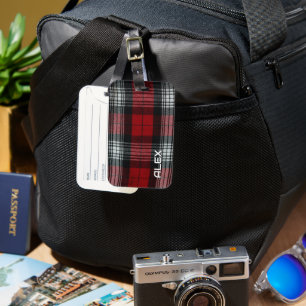 Étiquette À Bagage Tartan noir et blanc rouge - Tissu plaqué classiqu